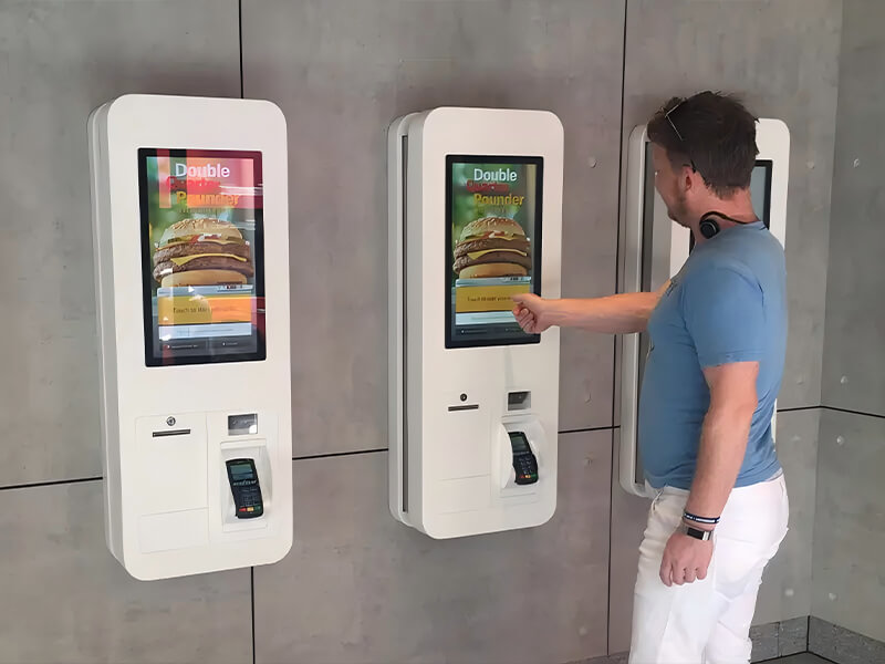 21.5 inch self service cash register kiosk Wall Mount Food Ordering Kiosk In Restaurant with Card Payment Terminal