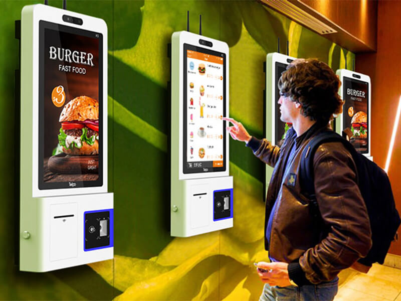 21.5 inch self service cash register kiosk Wall Mount Food Ordering Kiosk In Restaurant with Card Payment Terminal