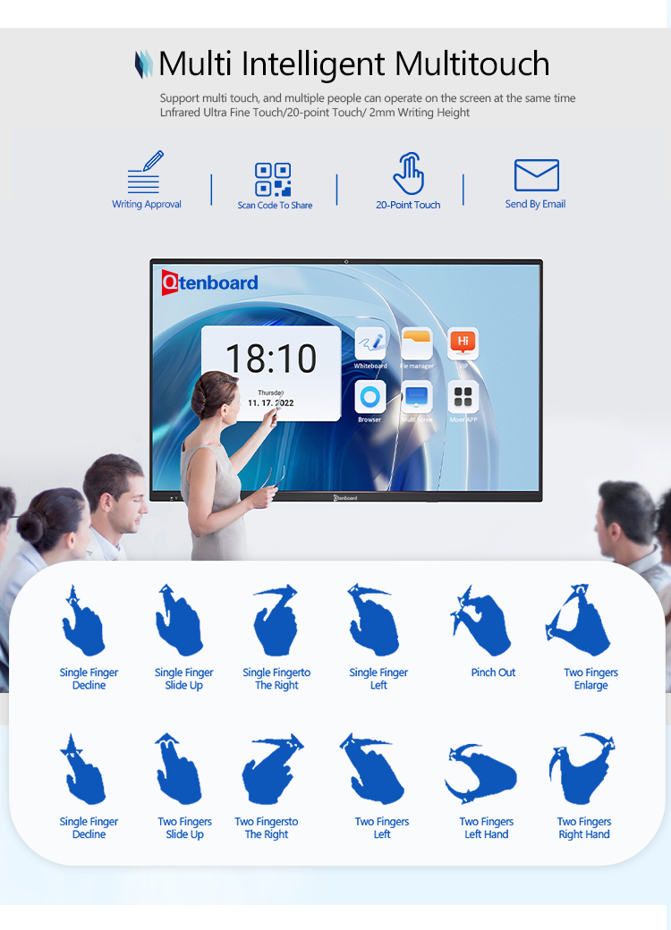 Qtenboard 65 75 85 86 98 100 105 110 Inch Schools Teacher Pen Finger Touch 4k Smart Whiteboard Interactive Flat Panel Display