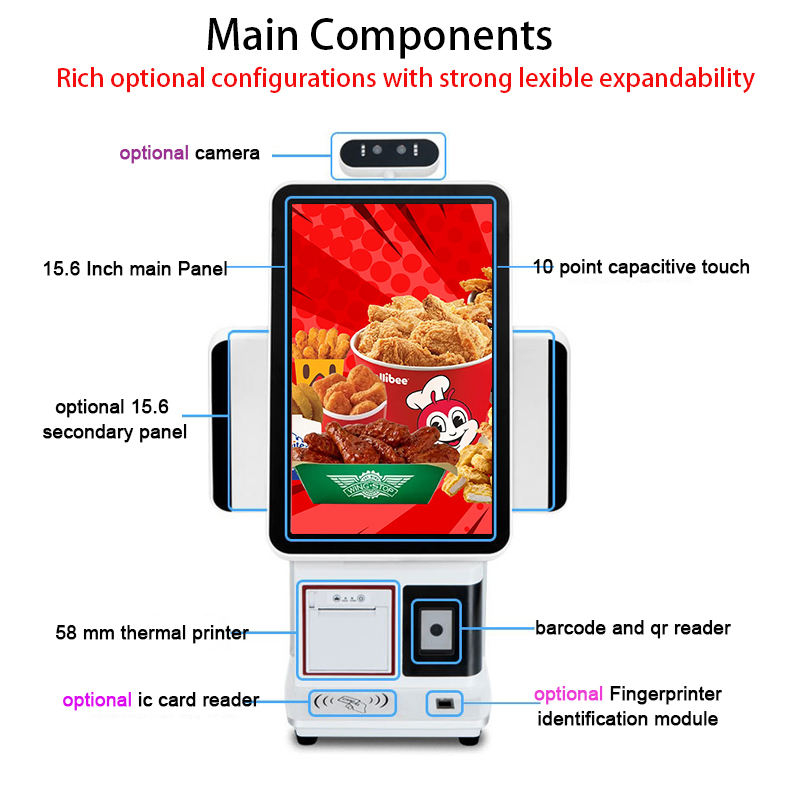 Cash Register System Self Check Out Kiosk Windows POS with Dual/Single Screen & Scanner Printer Support