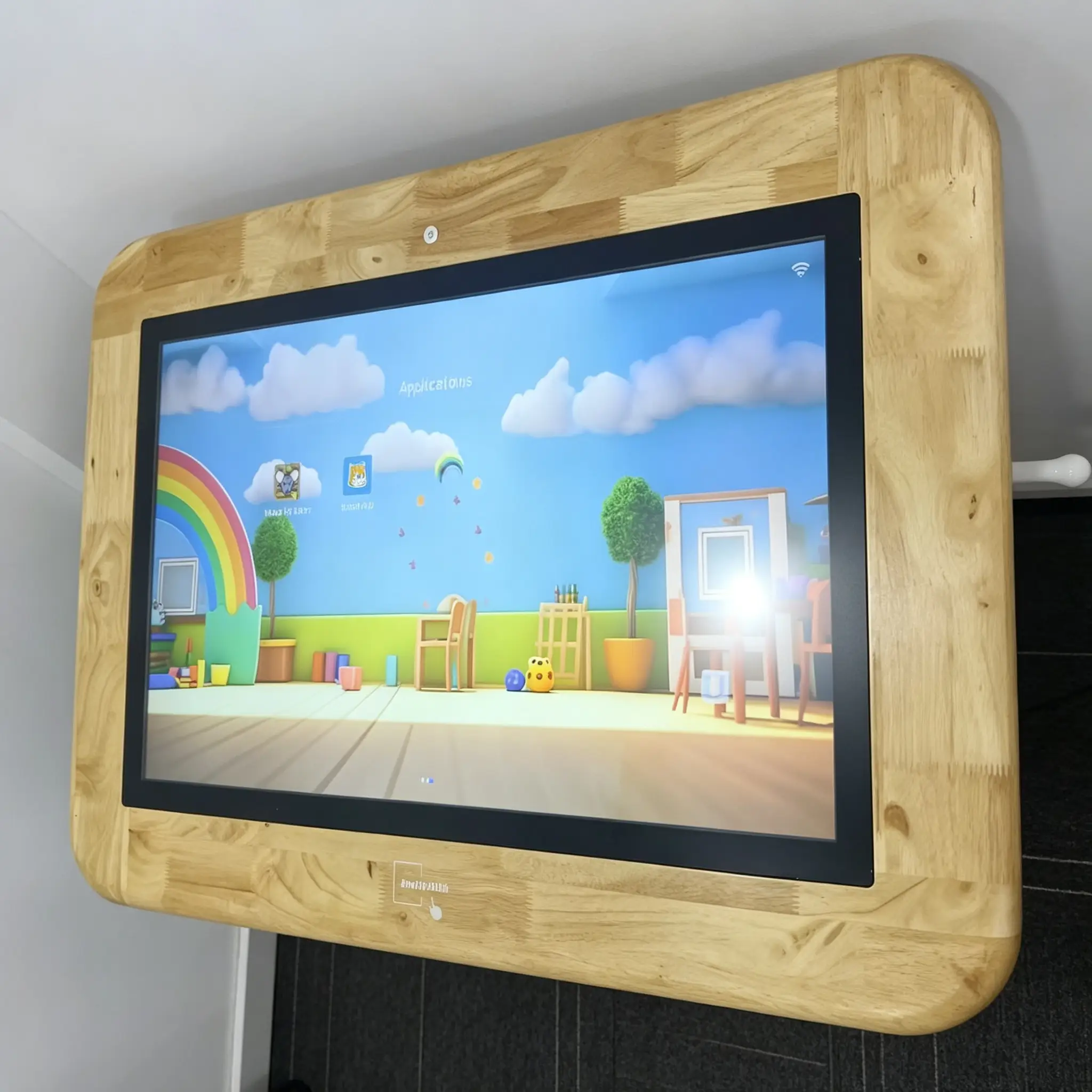 Wood‑Grain Manual Crank Adjustable Touch Table For Elderly Care Home Screen Table For Senior Activity & Rehabilitation OEM ODM